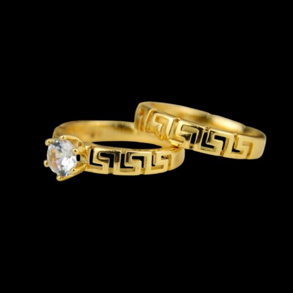 21kt Yellow Gold Plated Greek Key Meander Ring - Picture 1 of 2